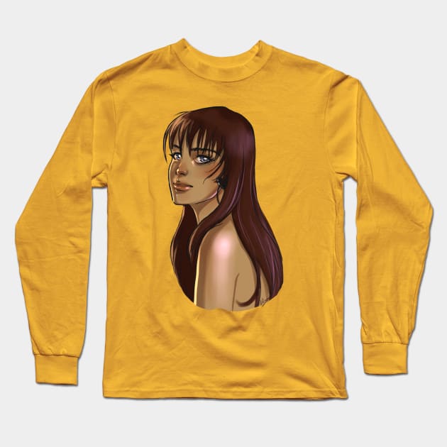 Brunette portrait Long Sleeve T-Shirt by Hoshimem